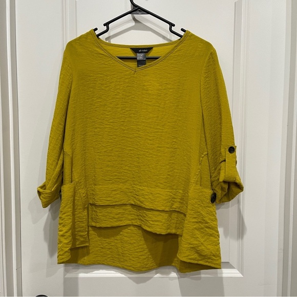 Ali Miles Boho Tunic | Size PM | Artsy Chartreuse Lagenlook Blouse Top - Picture 4 of 11